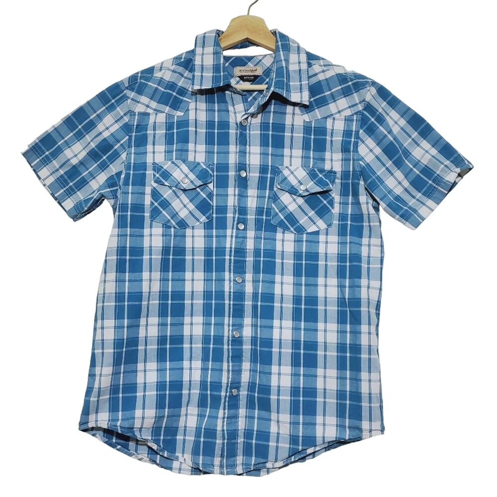 Anchor Blue | Short Sleeve Blue Plaid Snap Front Shirt